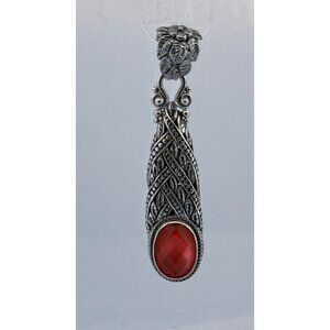Estate SARDA Sterling Silver 925 Pink Gemstone Pendant Ornate Bali Design